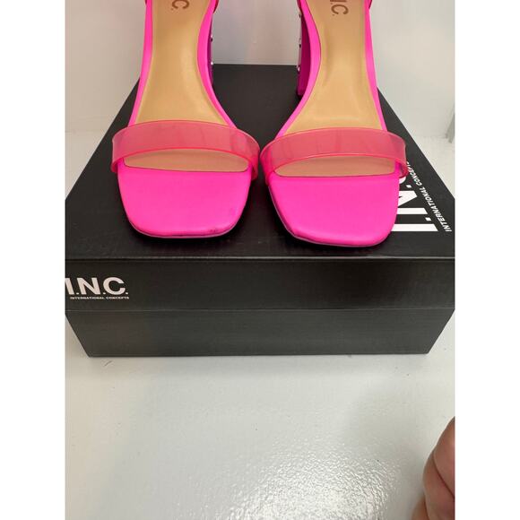 INC International Concepts Makenna Studded Heel Sandals 8M Hot Pink Clear Strap - Picture 11 of 12